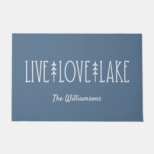 Lake House Quote Pine Tree Personalised Blue Doormat