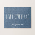 Lake House Quote Pine Tree Personalised Blue  Jigsaw Puzzle<br><div class="desc">Lake House Quote Pine Tree Personalised Blue Puzzle</div>