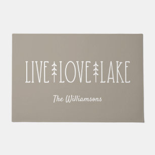 Lake House Quote Pine Tree Personalised Taupe Doormat
