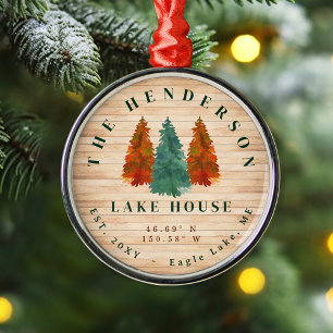 Lake House Rustic Lake House Boat Watercolor Trees Metal Tree Decoration