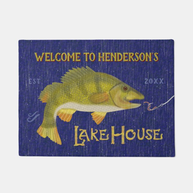Lake House Rustic Nautical Bass Fish Personalised Doormat (Front)
