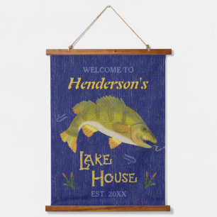 Lake House Rustic Nautical Bass Fish Personalized Hanging Tapestry