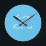 Lake House Sky Blue Aqua White Elegant Cool 2020 Round Clock<br><div class="desc">Designed with beautiful sky blue background,  this is perfect for gifts and home decor for lakeshore homes or new homes. You may change the background colour if you wish!</div>