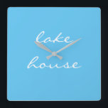 Lake House Sky Blue Aqua White Elegant Cool Grey Square Wall Clock<br><div class="desc">Designed with beautiful sky blue background,  this is perfect for gifts and home decor for lakeshore homes or new homes. You may change the background color if you wish!</div>
