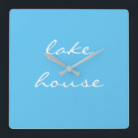 Lake House Sky Blue Aqua White Elegant Cool Grey Square Wall Clock<br><div class="desc">Designed with beautiful sky blue background,  this is perfect for gifts and home decor for lakeshore homes or new homes. You may change the background color if you wish!</div>