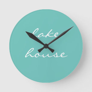 Lake House Teal Blue Aqua White Elegant Cool 2020 Round Clock
