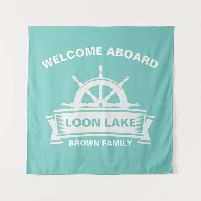 Lake House Vacation Family Name Tapestry (Front)