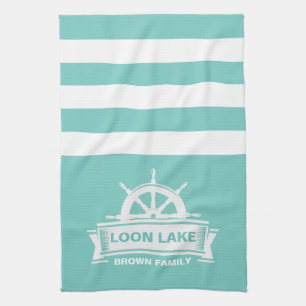 Lake House Vacation Family Name Tea Towel