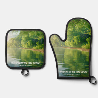 Lake House Vibes Personalised Gift Oven Mitt & Pot Holder Set