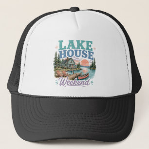 Lake House Weekend Cabin Retreat Lakeside Sunset Trucker Hat