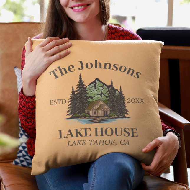 Lake House Wood Themed Family Name Personalised Cushion (Creator Uploaded)