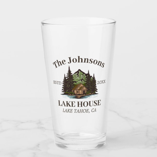 Lake House Wood Themed Family Name Personalised Glass (Front)