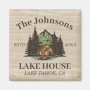 Lake House Wood Themed Family Name Personalised Magnet
