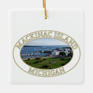 Lake Huron and Mackinac Island Harbour in Michigan Ceramic Ornament