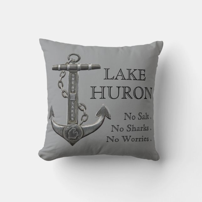 Lake Huron distressed nautical pirate anchor  Cushion (Front)