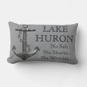 Lake Huron distressed nautical pirate anchor Lumbar Cushion