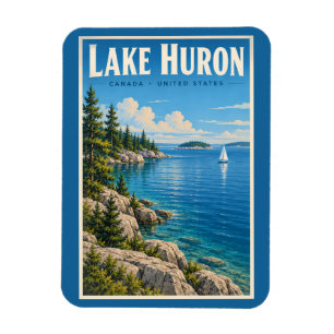 Lake Huron Illustration Travel Art Vintage Magnet