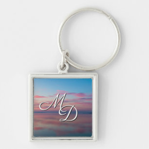 Lake Huron Pink Sunrise with Monogram Key Ring