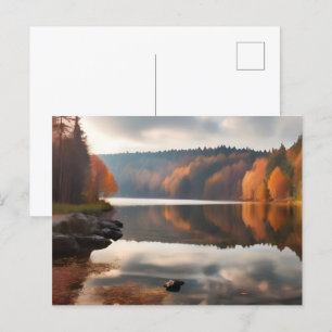 Lake in autumn time postcard