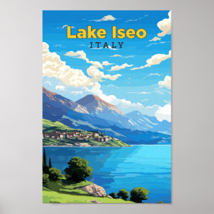Lake Iseo Italy Travel Art Vintage Illustration Poster