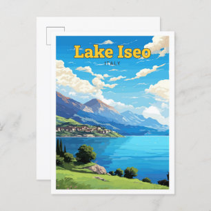Lake Iseo Italy Travel Vintage Illustration Postcard