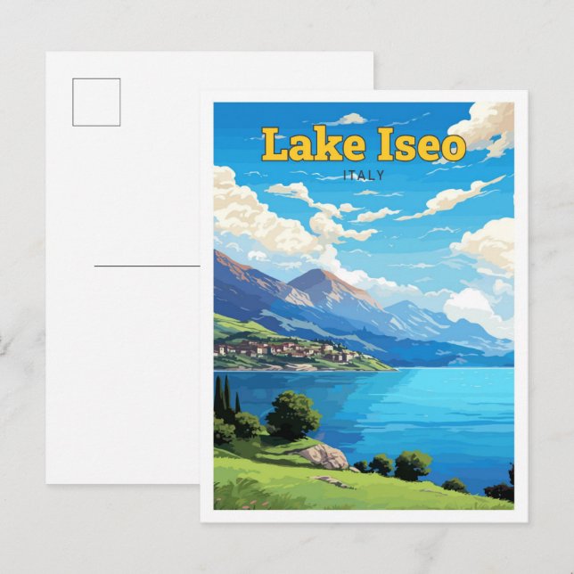 Lake Iseo Italy Travel Vintage Illustration Postcard (Front/Back)
