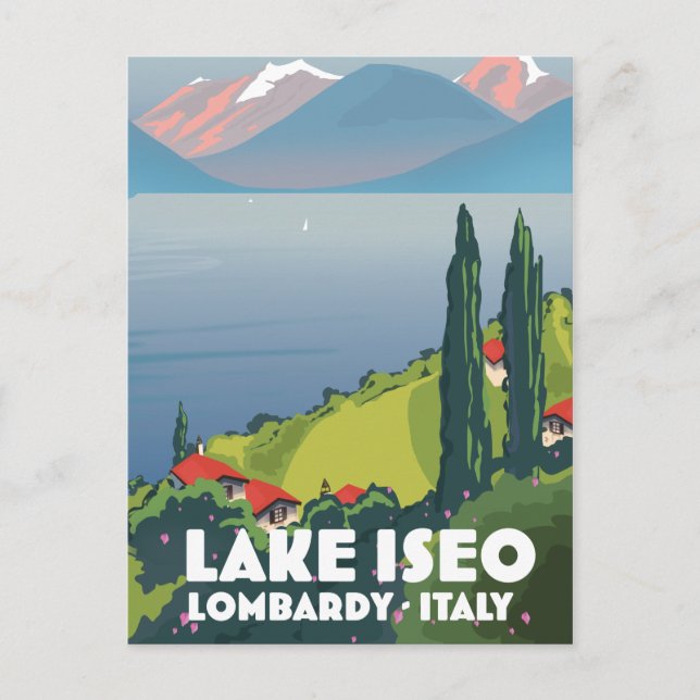 Lake Iseo, Lombardy Italy travel poster Postcard (Front)