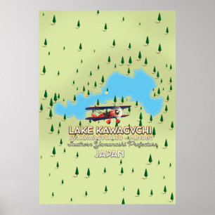 Lake Kawaguchi Fujikawaguchiko & Minobu Japan map Poster