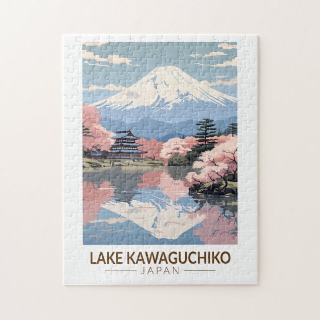 Lake Kawaguchiko Japan Travel Art Vintage Jigsaw Puzzle (Vertical)