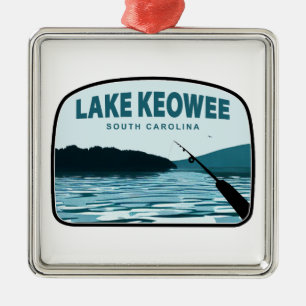 Lake Keowee South Carolina Fishing Rod Metal Tree Decoration