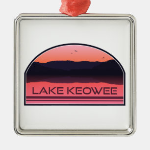 Lake Keowee South Carolina Red Sunrise Metal Tree Decoration