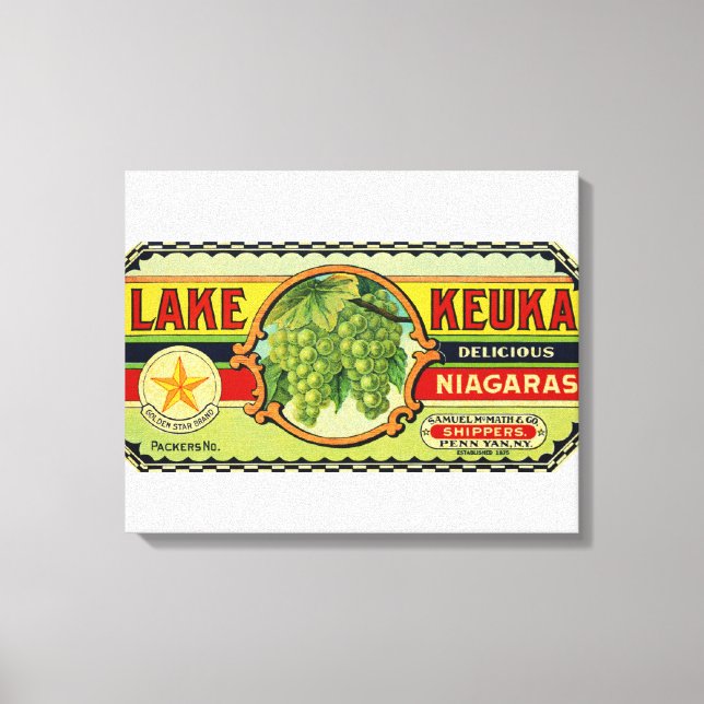 Lake Keuka Niagara Grapes Label 2 Canvas Print (Front)