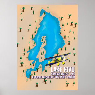 Lake Kivu Great African lake travel map. Poster