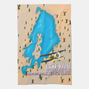 Lake Kivu Great African lake travel map. Tea Towel