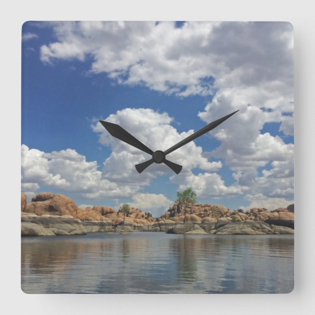 Lake Landscape Photo Calm Water Prescott Arizona Square Wall Clock (Front)