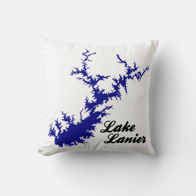 Lake Lanier Georgia Blue Shoreline Script Map Art Cushion (Front)