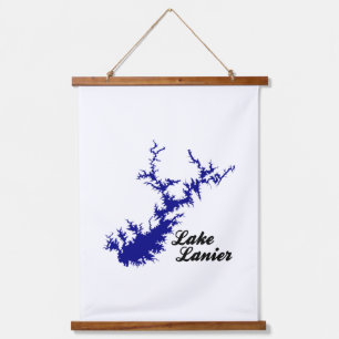 Lake Lanier Georgia Blue Shoreline Script Map Art Hanging Tapestry