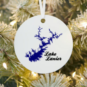 Lake Lanier Georgia Blue Shoreline Script Map Art Metal Tree Decoration