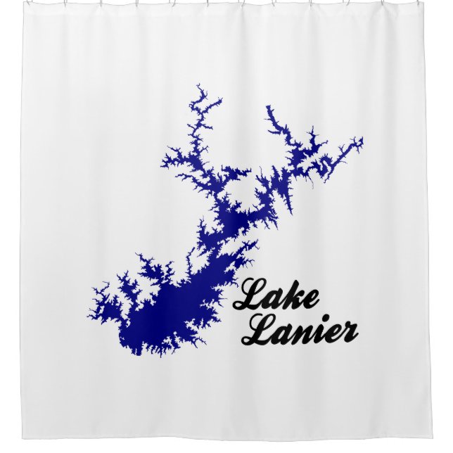 Lake Lanier Georgia Blue Shoreline Script Map Art Shower Curtain (Front)