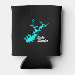 Lake Lanier Georgia Cyan Shoreline Script Map Art Can Cooler
