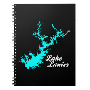 Lake Lanier Georgia Cyan Shoreline Script Map Art Notebook