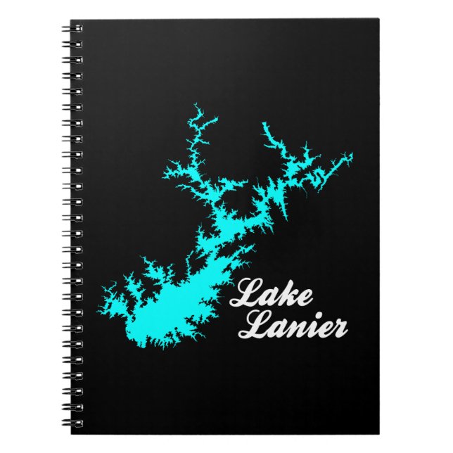 Lake Lanier Georgia Cyan Shoreline Script Map Art Notebook (Front)