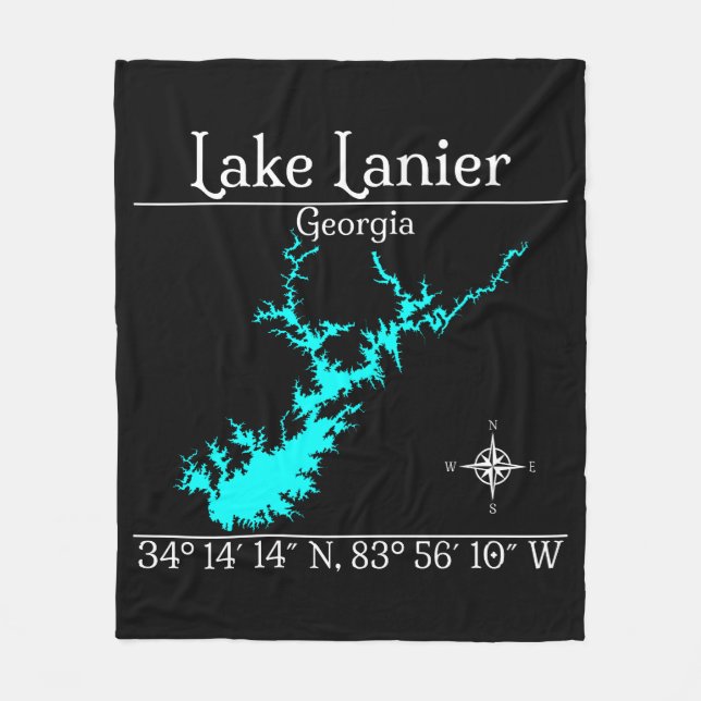 Lake Lanier Georgia Detailed Map Fleece Blanket (Front)
