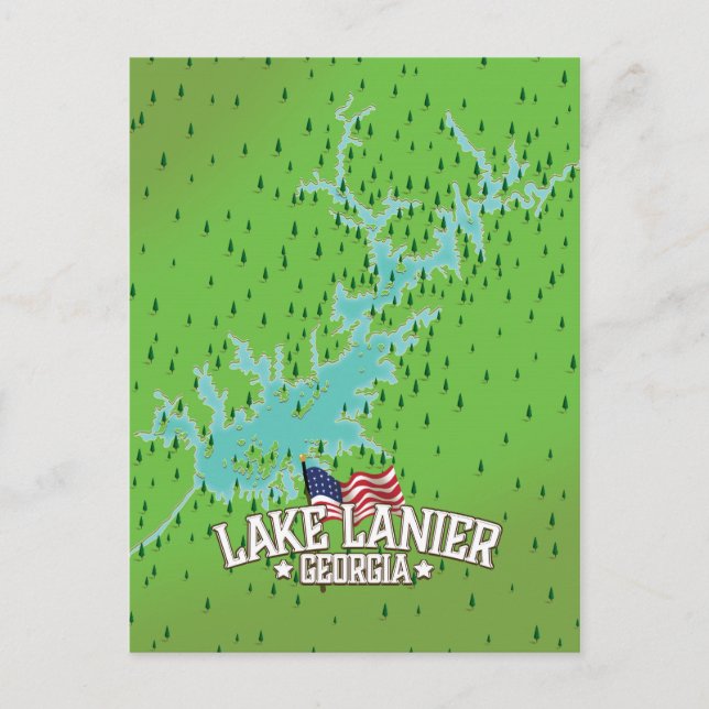Lake Lanier Georgia Map Postcard (Front)