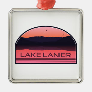 Lake Lanier Georgia Red Sunrise Metal Tree Decoration