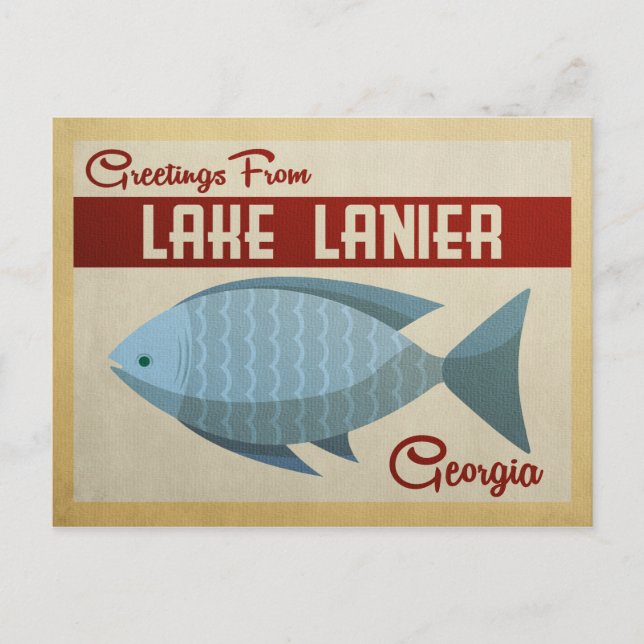 Lake Lanier Postcard Georgia Blue Fish Vintage (Front)