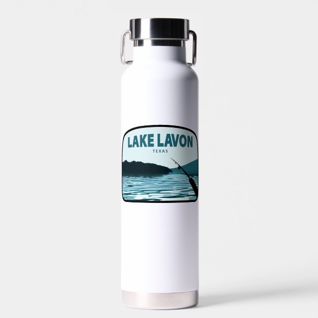 Lake Lavon Texas Fishing Rod Water Bottle (Front)