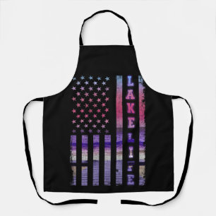 Lake Life American Flag Dock Sunset Wakeboarder Apron