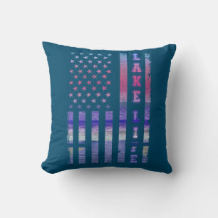 Lake Life American Flag Dock Sunset Wakeboarder Cushion