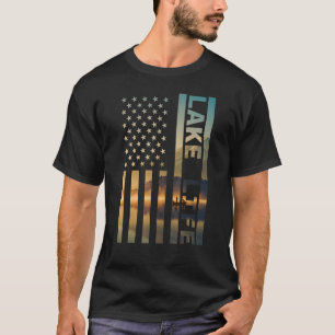 Lake Life American Flag Dock Sunset Wakeboarder Po T-Shirt